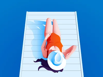 Sunkissed beach beautiful girl blue and red character colorful creative debut shot graphic design illustration lady sun vector art