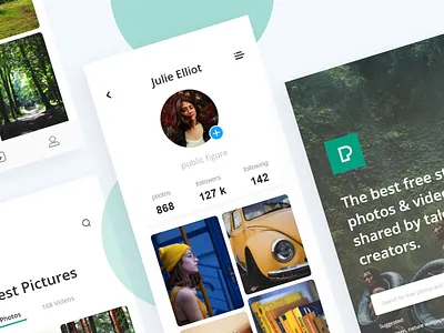 Free stock photos app - Pexels; app app design clean color free images minimal pexels stock ui unsplash ux