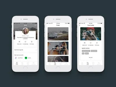 Redesigned an old project card card design experience design festival flow friends girl icons match matching music profile ride transport travel ui user flow ux ux ui visual design