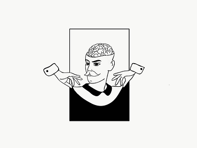 Brain drain illustration line drawing