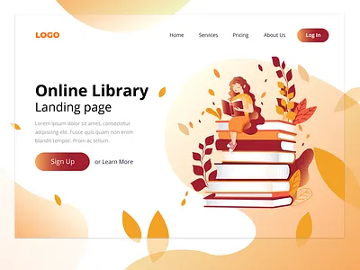 Library Landing page design art branding design digital digital art digital painting drawing flat illustation illustration illustrator landing design landing page landing page concept typography ui ux vector web