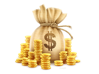 Sack with gold coins coins gold icon illustration money realistic sack vector