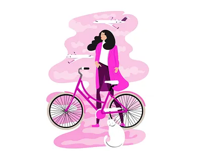 Girl with bike and airplanes airplanes bike girl pink