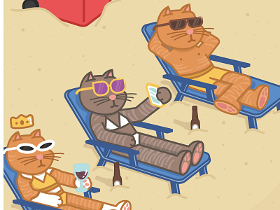 Gatos Playeros beach beer diseño españa gatos graphic design illustrator ilustración king kitty plano sun vector venezuela verano