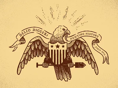 Delco Digger Eagle americana delco eagle etching illustration metal detecting