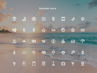 Summer Icons beach button experience icon a day icon app icon bundle icon set icon sets interface summer summer icons sun sun logo symbol ui ui ux user vacation web