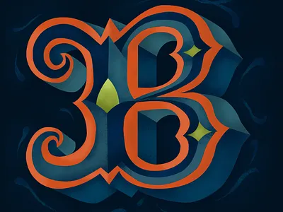 B 3d art branding design digital illustration illustration lettering lettering art ornate serifs typography western lettering