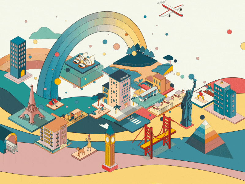 WeWork Global Impact Report 2d 3d after after affects branding cinema 4d corporate design effects flat illustration logo motion vector