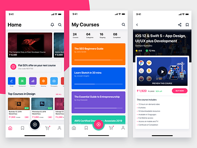 e-Learning iOS App app design education app elearning ios app design iphone x app learning app online course skillshare udemy ui design