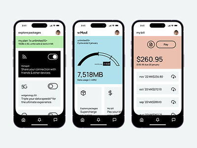 wMovil—mobile carrier iOS app account app apple bill carrier cell cellular concept design interface ios iphone mobile payment phone telecom ui utility ux wireless