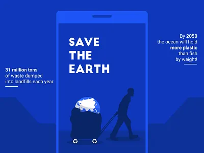 Save the Earth app garbage illustration mobile ui waste