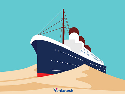 Venkatesh bestdesign blue desert desertship design illustration logo ship titanic toparts v venkatesh