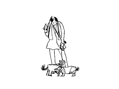 WOMAN & DOGS animal art art black white city dogs dogs walker faber castell graphic art graphic artist graphic design graphic studio illustration line art sketch street urban art woman illustration