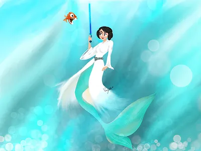 When May the Forth meet's Mermay! illustration may the 4th may the force may the fourth mermaid mermay princess leia starwars