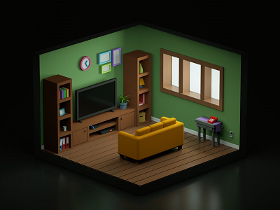 Isometric Living Room 3d 3d art 3d artist c4d cinema 4d design house illustration living room low poly low poly art render room