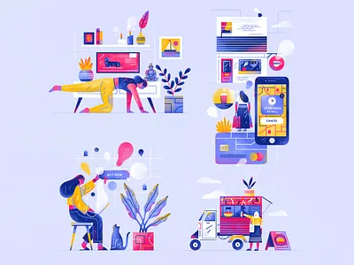 Slow Spending Editorial card cat coffee design digital editorial editorialillustration flat graphic home illustration map nature simple tech texture tuktuk