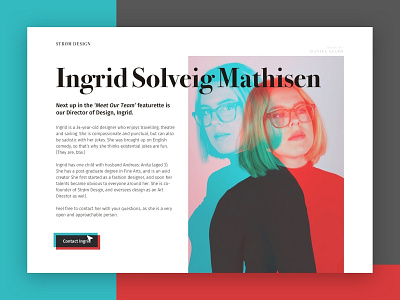 Strøm Design – Profile page for a designer bio bio page contact page minimal profile profile card profile page serif font sketch ui ux design web design webdesign website