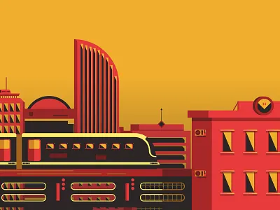 Train on City building city city landscape illustration train transportation