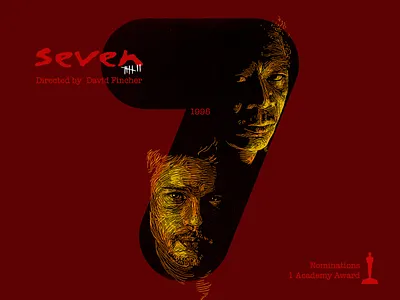7 for movie 'Seven'. 36daysoftype academy awards brad pitt digital drawing graphic art graphic design hollywood illustration morgan freeman movie photoshop portrait portrait art seven type type challenge type daily typography woodcut