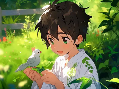 Beautiful anime kid cartoon scene 3d animation graphic design logo motion graphics ui