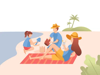 Family on the beach app beach design digital family flat girl graphic header illustraiton landing page people pose ui ux vector web web design website worker