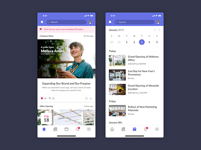 Corporate Communications App 2 8 point grid app calendar events feed ios newsfeed