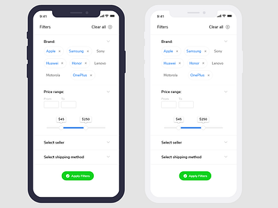 Products Filter UI Concept app design flat illustration ui