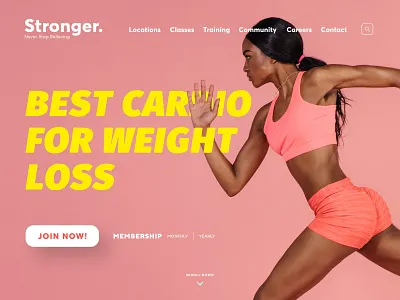 Stronger / Fitness Center #01 bar button design fitness gym gym website homepage join pink promo sports top bar ux ui web women