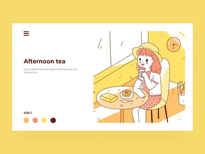 Afternoon tea card doodle drink girl illustration rest tea yellow