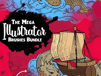 The Mega Illustrator Brushes Bundle brushes illistrator marker brushes messy brushes watercolor brushes