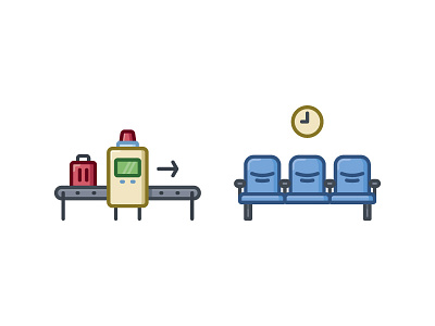 at the Airport airport baggage chair icon lounge scanner screening security check waiting room