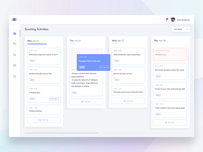 Task Management Dashboard for Teacher activity blue calendar card dashboard drag drop kanban meeting portfolio product design school study task management teacher todo trello uiux ux challenge uxcase web