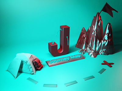 J - 36daysoftype 36days 36days j 3d backpack compass ice axe journey letter lettering map mountain tent ui user ux way