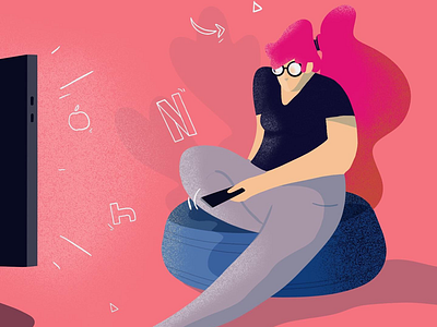 Binge watching 📺👀 binge watching character dribbble illustration illustrator procreate tv weekend woman zapping