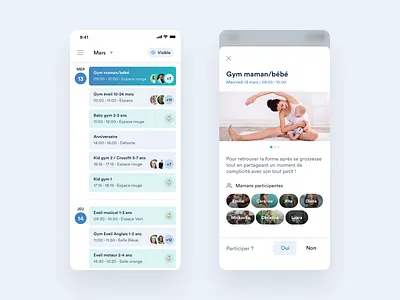 Baby Gym app baby baby app clean gym gym app ios minimalist moms ui user inteface