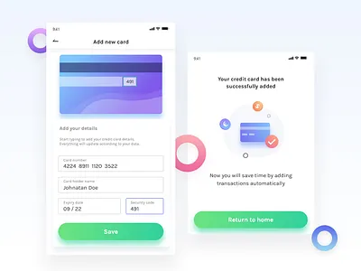 Add new credit/debit card screens app branding card clean design figma finance flat gradient icon illustration ios iphone minimal mobile sketch ui vector web xd