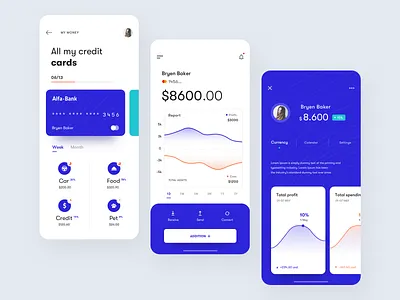 financial app card deogram finance financial graph ios mobile profile ui ux wallet