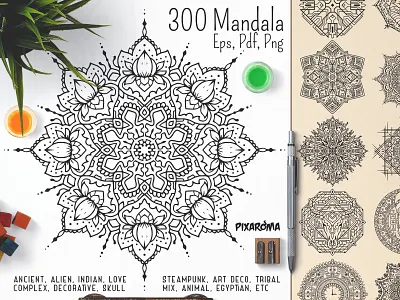 300 Vector Mandala Ornaments ancient coloring for adults coloring page decorative design egyptian illustration indian mandala mandalas meditation ornament vector vector art yoga zen