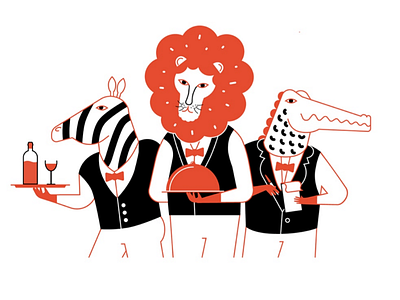 At your service aligator animals cofee crocodile illustration lion restaurant service vector zebra