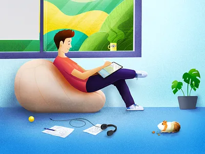 Happy Hours art chilling chraracter creative design drawing freelancer happy illustration ipad music pet procreate room silence sketch window work