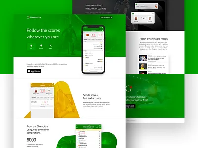 A comprehensive overview of Livesport service app football green ios landing landing page livescore mobile page sport