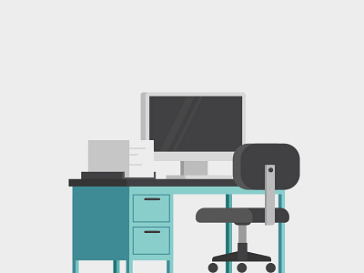 Desk chair computer in box office workplace