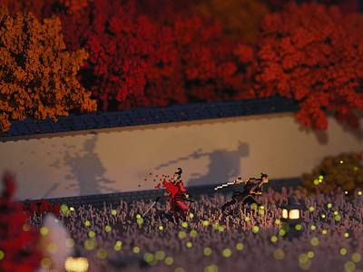 Night 3d illustration isometric japan lowpoly magicavoxel pixel art videogames voxel voxel art