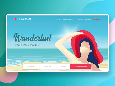 Private Resort Concept bright colours colourfull composition design illustration sunny day ui