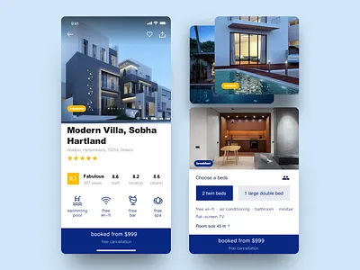 Book villa you like app blue book building design flat hotel logo reserve ui ux