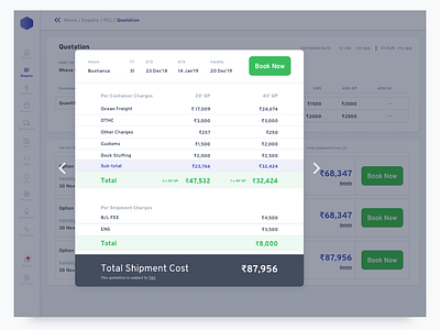 4.5. Dashboard Quote Pop-up dashboard data delivery enterprise field form invoice map minimal navigation package payment port sass shipping sidebar table type ui white
