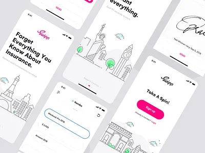 Swipp Screens app design green illustration insurance app ios iran minimal onboarding pink swipp ui walkthroughs