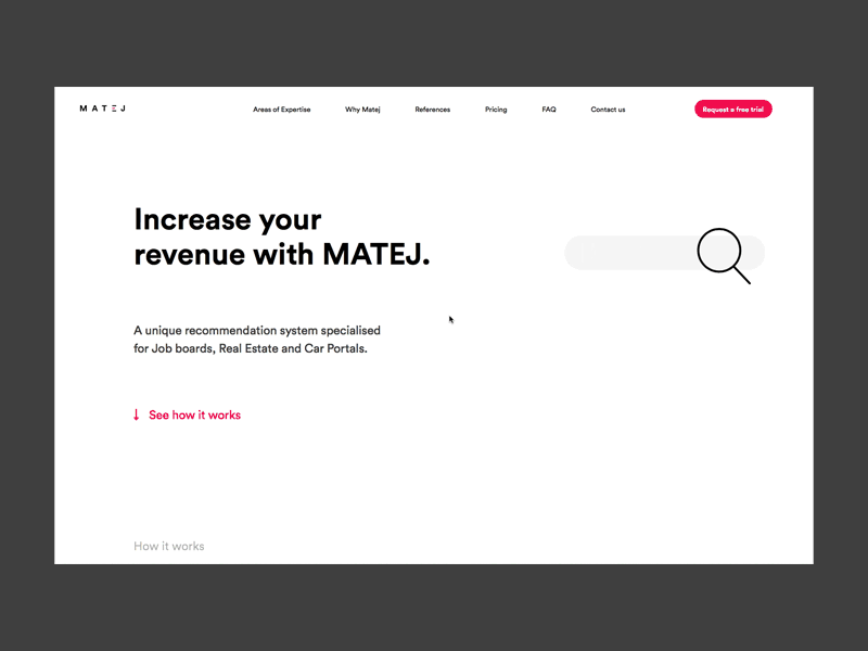 Matej.AI Homepage animation app black white branding corporate identity design digital flat identity layout logo minimal minimalism type typography ui ux web webdesign website