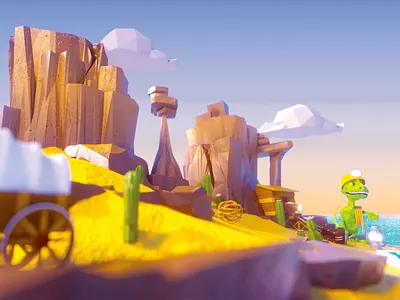 FBI SOS - Desert Island 3d c4d desert fbi island lizard low poly mining render safe online surfing