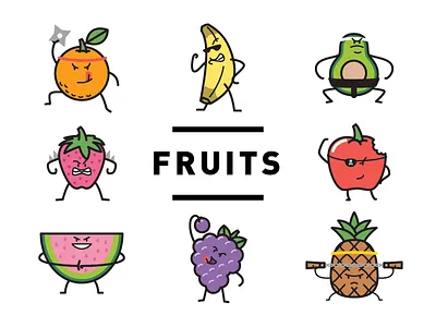 The Fruits apple avocado banana brawlers fighting food grapes orange pineapple strawberry watermelon